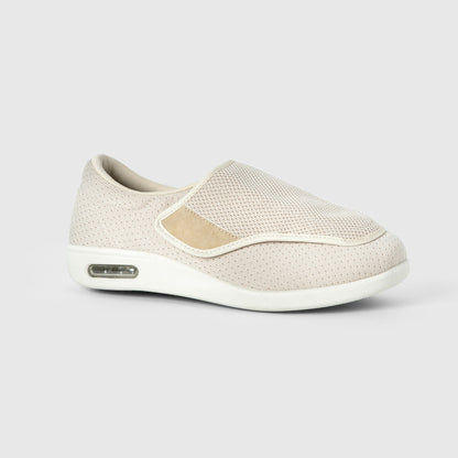 Chloe Stretch No-Tie Wide Shoes w/ Adjustable Closure - Beige