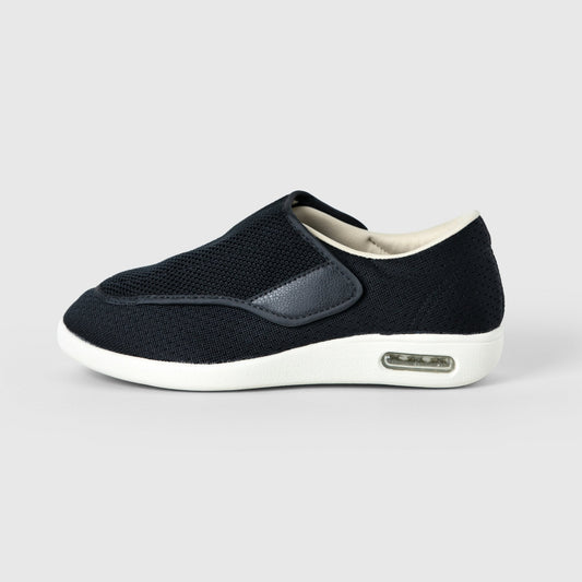 Chloe Stretch No-Tie Wide Shoes w/ Adjustable Closure - Black