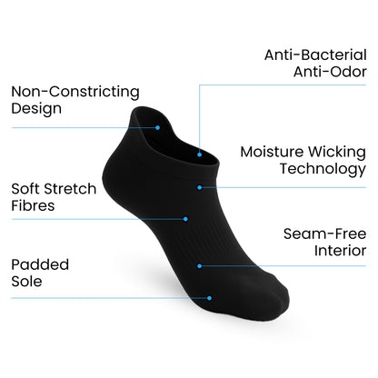Padded Extra-Stretch Ankle Socks - Black