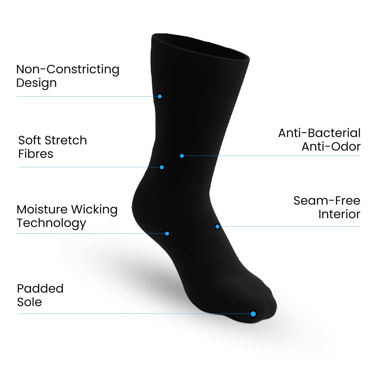 10-Pack Padded Extra-Stretch Crew Socks - Black