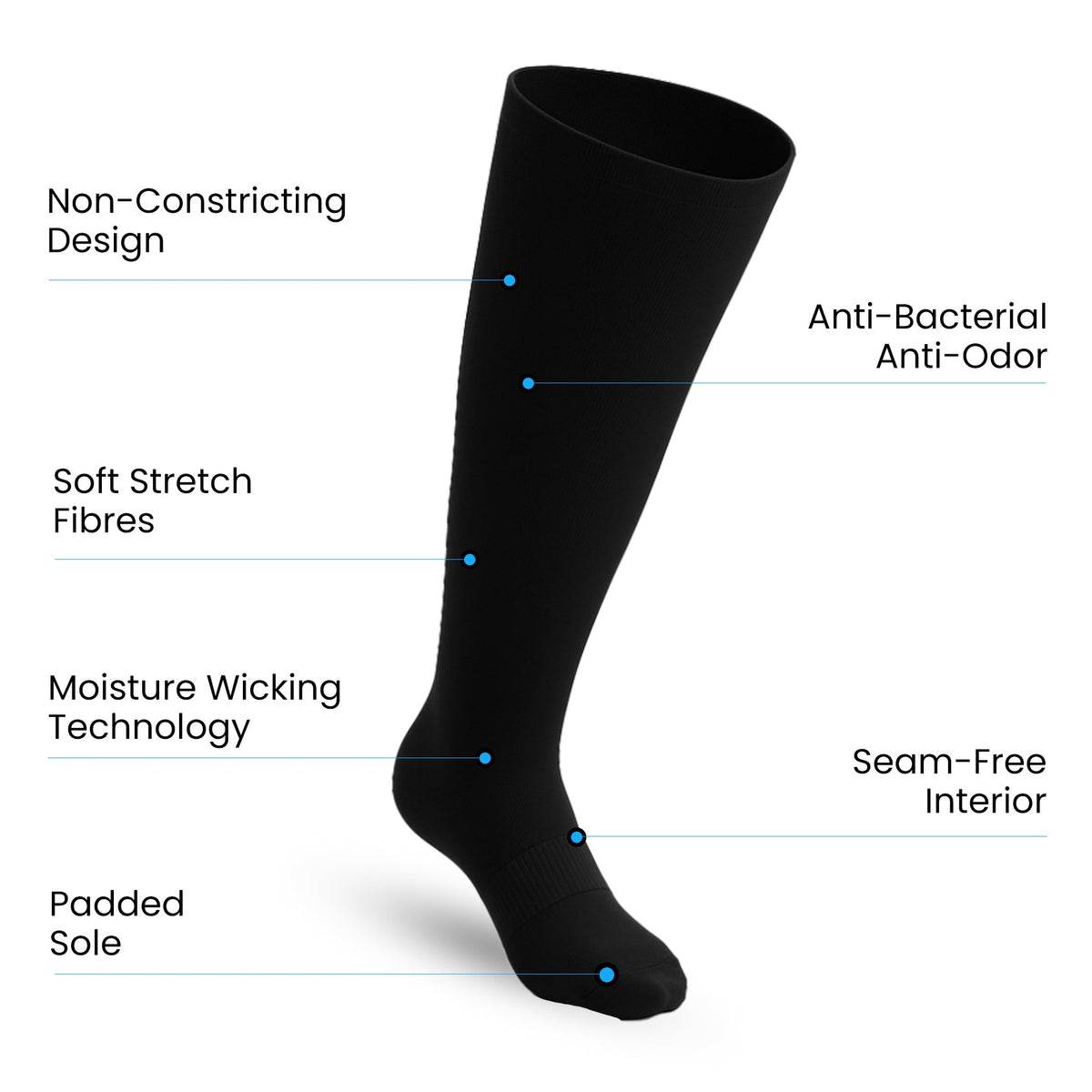 Padded Extra-Stretch Knee Socks - Black