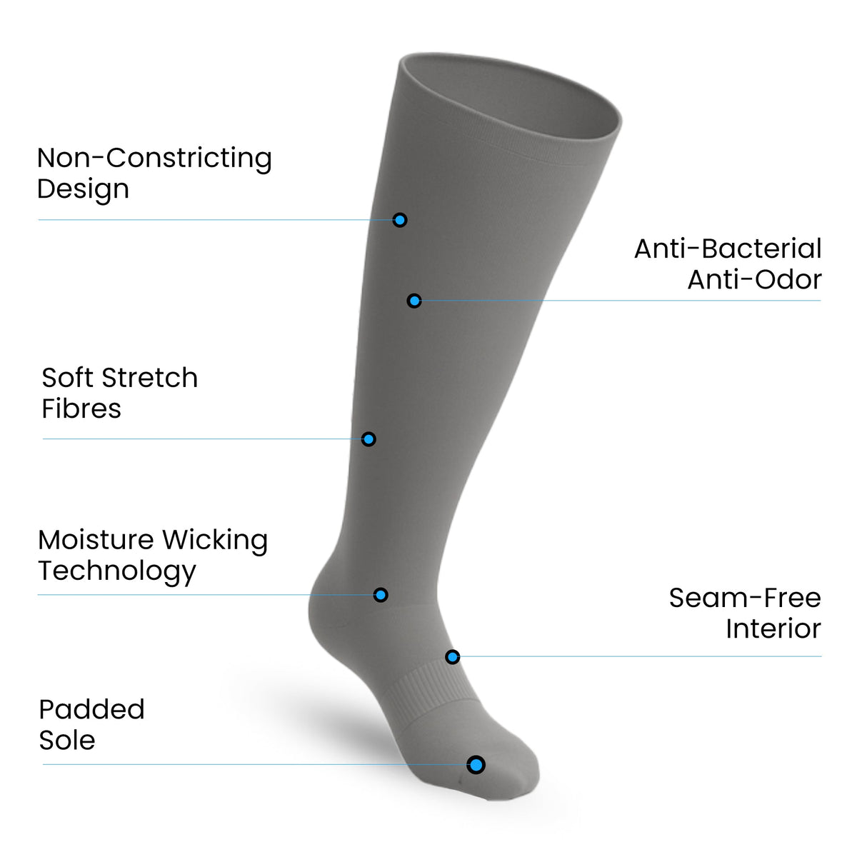 Padded Extra-Stretch Knee Socks - Grey