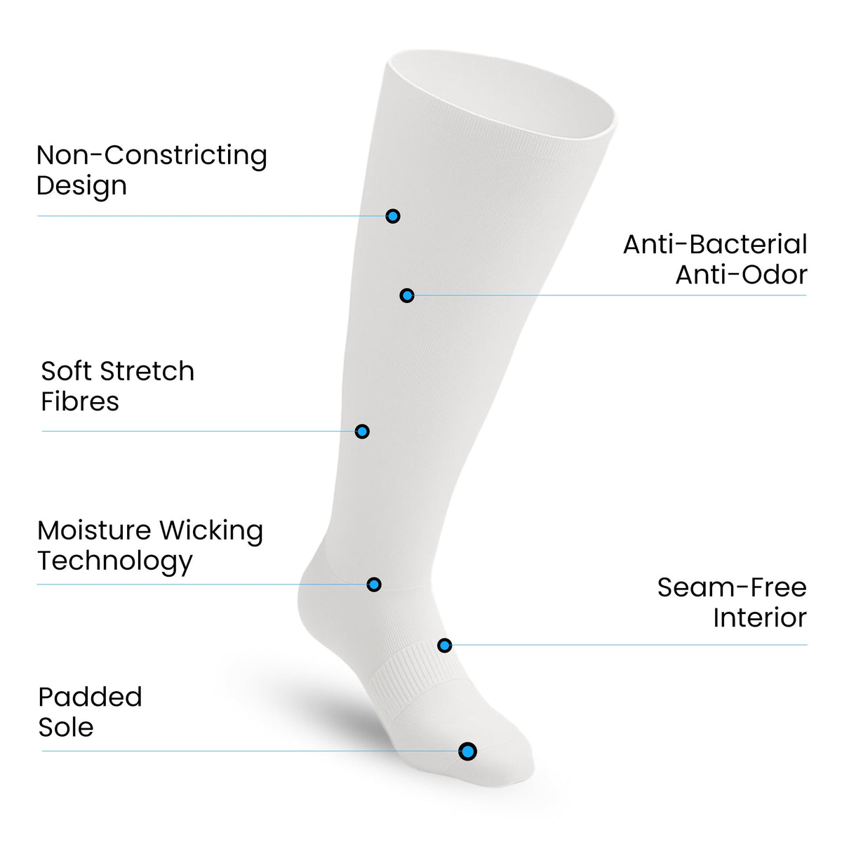 3-Pack Padded Extra-Stretch Knee Socks - White